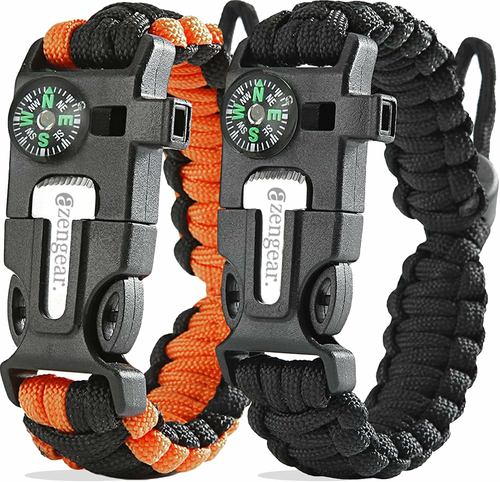 aZengear bransoletka survivalowa paracord z krzesiwem, gwizdkiem i kompasem, 2 szt.