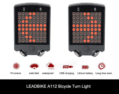 Bezprzewodowe światło rowerowe Leadbike 64 LED Laser USB kierunkowskaz widok z przodu