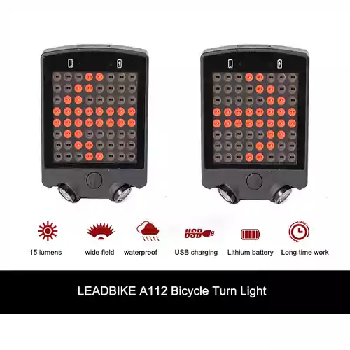 Bezprzewodowe światło rowerowe Leadbike 64 LED Laser USB kierunkowskaz widok z przodu