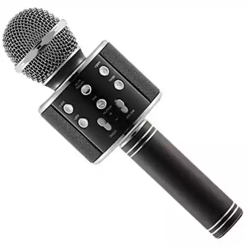 Bezprzewodowy mikrofon Bluetooth do karaoke WS-858 czarny widok z przodu