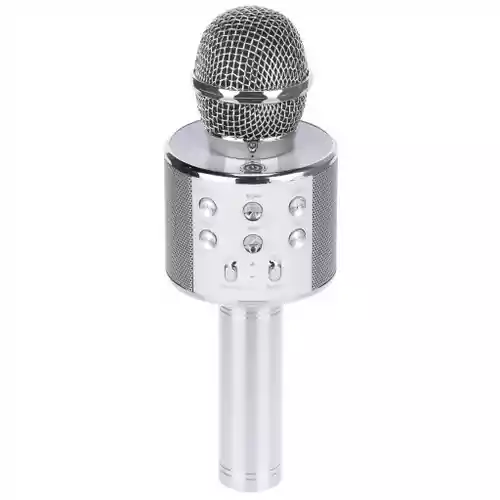 Bezprzewodowy mikrofon Bluetooth do karaoke WS-858 srebrny widok z przodu