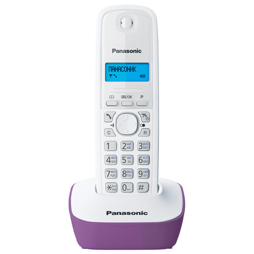 Bezprzewodowy telefon stacjonarny Panasonic KX-TGA161EX biało-fioletowy widok z przodu