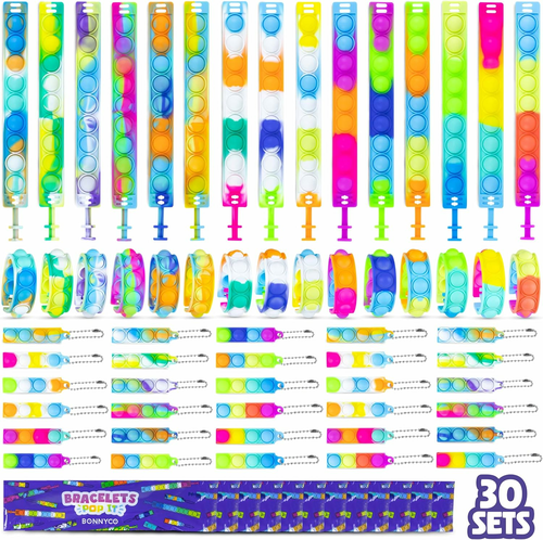 BONNYCO - 30 bransoletek Pop It z breloczkami na przyjęcie dla dzieci