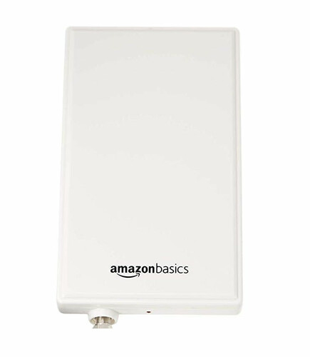 Cyfrowa antena telewizyjna radiowa AmazonBasics B07FJ49MRL HDTV DVB-T VHF UHF FM widoki z przodu