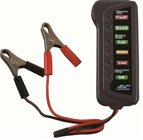 Cyfrowy tester miernik baterii Cartman TL120207 12V widok z przodu
