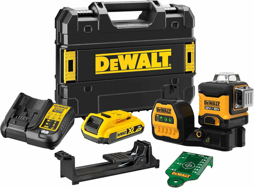 DeWALT DCE089D1G laser 3 x 360 stopni, zielona wiązka 12V – akumulator 2 Ah, walizka