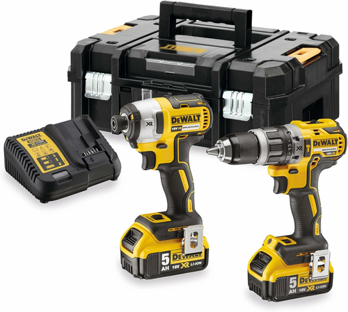 DeWALT zestaw XR 18V: DCD796 + zakrętarka DCF887, 2x5 Ah, ładowarka – walizka TSTAK