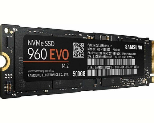 Dysk SSD Samsung 500GB 1,8' 960 EVO M.2 2280 NVMe widok z przodu
