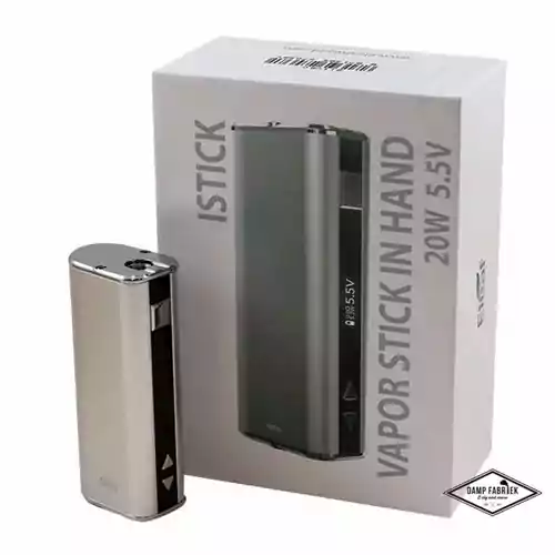E-papieros mod box Eleaf iStick 20W 5.5V Vape Mod srebrny widok z przodu.