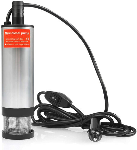 Elektryczna pompa do transportu oleju samochodowego zatapialna 12V 51mm widok z przodu