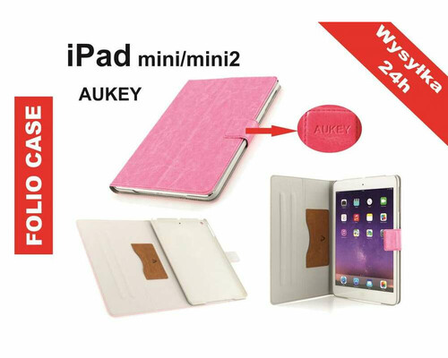 Etui różowe Aukey Apple ipad mini  2 mini 3 skóra widok z przodu