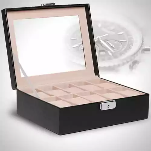 Etui szkatułka pudełko na 10 zegarki zegarek widok z przodu