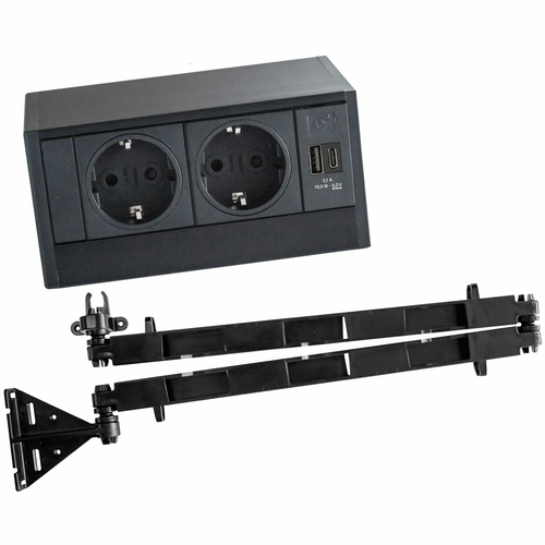 EVOline R-Dock z Wing – gniazdko do szuflady 2x Schuko + USB A/C, czarne