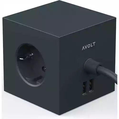 Gniazdko wtykowe kostka Avolt Square 1 Cube 3 gniazdami i 2 portami USB Stockholm widok z przodu.