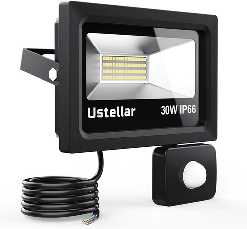 Halogen LED z detektorem czujnikiem ruchu Ustellar 30W PIR IP66 5000K widok z przodu