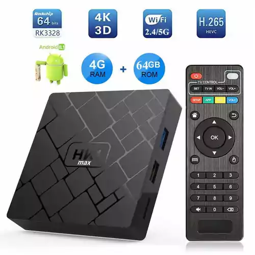 HK1 Max Smart 4K 3D TV Box RK3228 4/64G WiFi Android 8.1 widok z pilotem