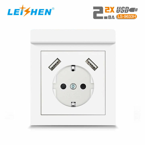 Inteligentne gniazdko ścienne Leishen SP-9633H 2xUSB 2.8A widok z przodu.