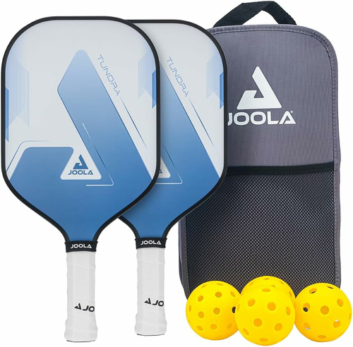 JOOLA Blue Lightning – zestaw do pickleballa: 2 rakietki, 4 piłki i torba, niebieski