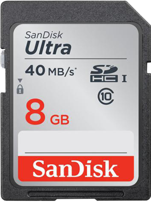Karta pamięci sandisk ultra SDHC 8GB 40MB/S CL10 widok z przodu