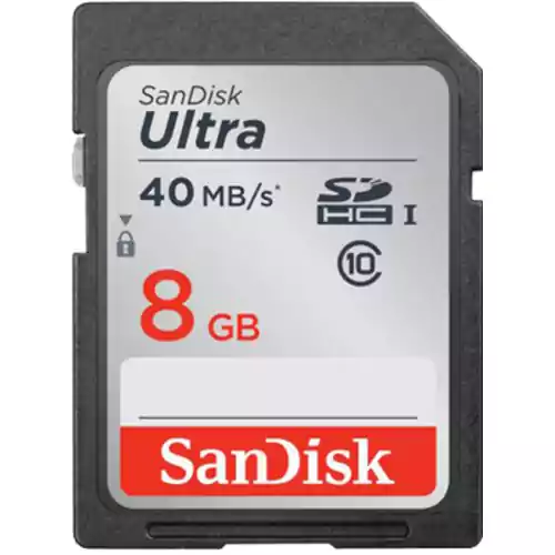 Karta pamięci sandisk ultra SDHC 8GB 40MB/S CL10 widok z przodu