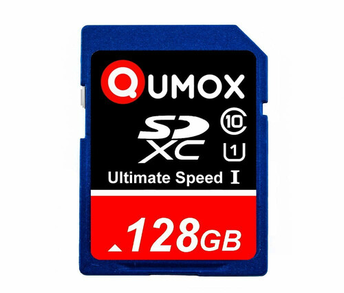 Karta pamięci SDXC 128GB 80MB/s Qumox CL10 widok z przodu