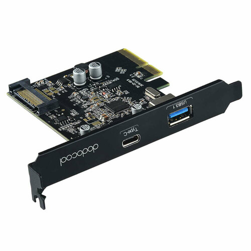 Karta PCIe Gen 2 USB 3.1 PORTY TYP-C TYP-A 10Gbp/s DODOCOOL DC22 widok gniazd