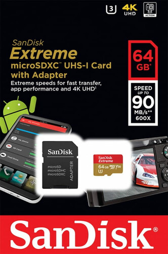 Karta Sandisk SDHC EXTREME 32GB 90MB/s C10 U3 4K widok z przodu