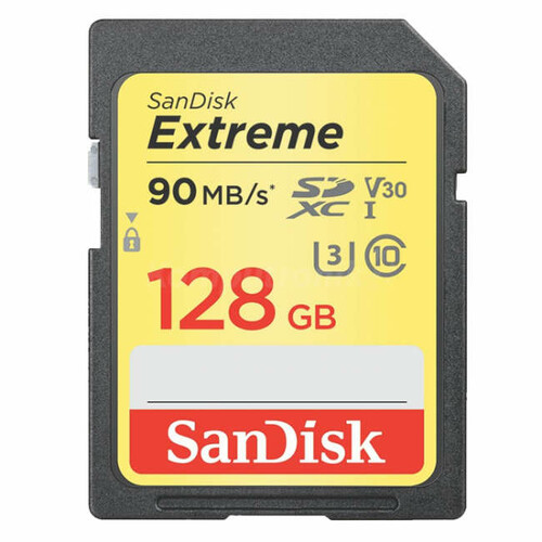 Karta Sd Sandisk extreme 128GB SDXC U3 90MB/s widok z przodu
