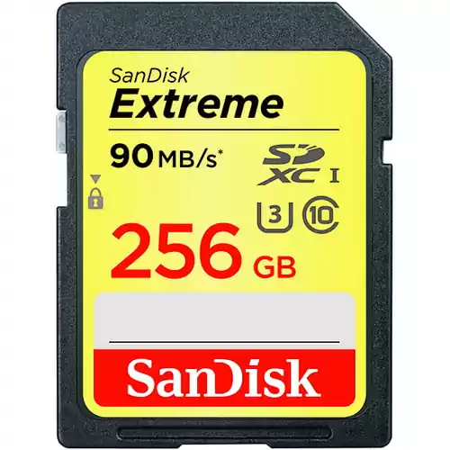 Karta Sd Sandisk extreme 256GB SDXC U3 90MB/s widok z przodu
