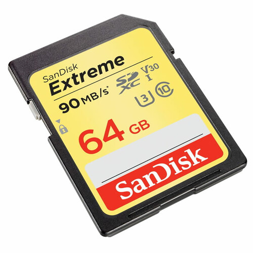 Karta Sd Sandisk extreme sd sdxc 64gb 90MB/S CLASS10 widok z boku