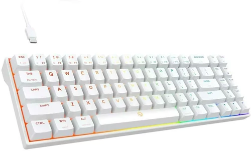 Klawiatura mechaniczna przewodowa gamingowa DREVO Calibur V2 TE RGB 60% Brown Biała widok z przodu.