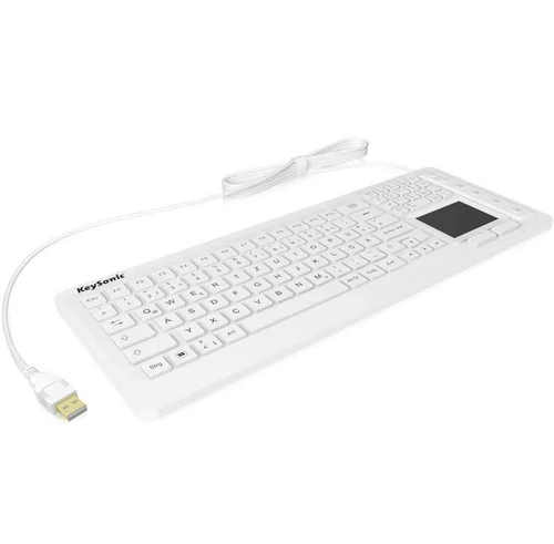 Klawiatura przewodowa KeySonic KSK-6231 INEL QWERTZ wodoodporna biały widok z przodu.