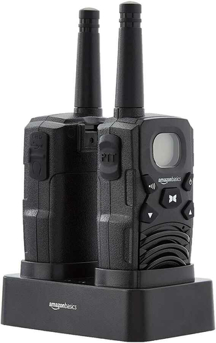 Krótkofalówki walkie talkie Amazon Basics LCD widok z przodu.