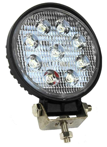 Lampa robocza okrągła halogen 9 LED mocna widok z przodu.
