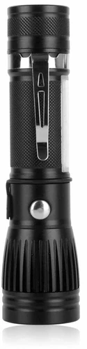 Latarka kieszonkowa LED akumulator USB COB Zoom IP65 widok z przodu