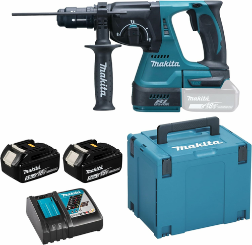 Makita DHR243RTJ 18 V LXT – młotowiertarka SDS-Plus, 2 akumulatory 5,0 Ah, ładowarka, Makpac
