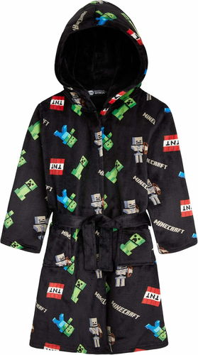 Minecraft szlafrok dziecięcy polarowy z kapturem Creeper – czarny, 7-8 lat