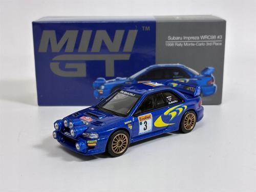 Mini GT 975 Subaru Impreza WRC98 #3 – metalowy model kolekcjonerski 1:64, Monte-Carlo 1998