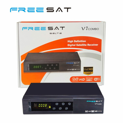 Odbiornik satelitarny dvb-s2 t2 Freesat V7 Combo USB WiFi 3G widok z przodu 