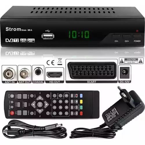 Odtwarzacz multimedialny Strom-505 H.265 HEVC Odbiornik HD-DVB-T2 HDMI FullHD PVR widok z przodu