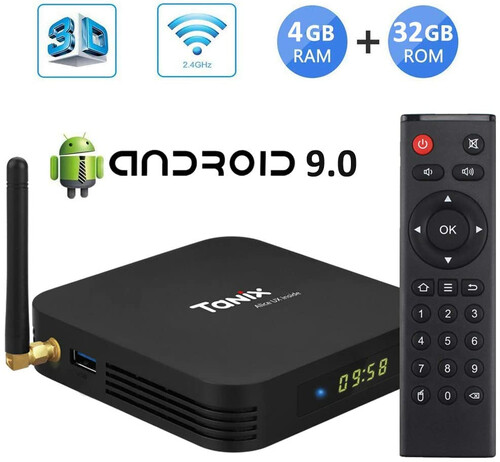Odtwarzacz multimedialny tuner TV Box Tanix TX6 4/32GB widok z lewej strony