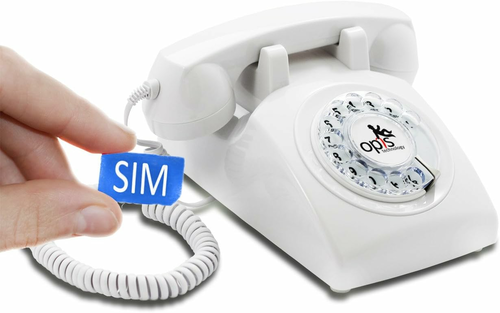 Opis 60s Mobile – telefon retro z kartą SIM, obrotowa tarcza, biały