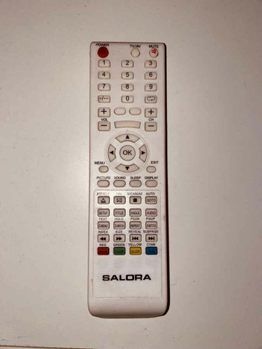 Oryginalny pilot do Salora do telewizrów biały widok z przodu.