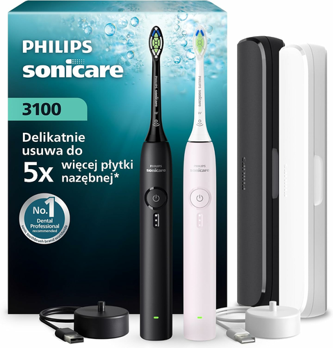 Philips Sonicare 3100 HX4072/42 – 2x szczoteczka soniczna, czarna i różowa