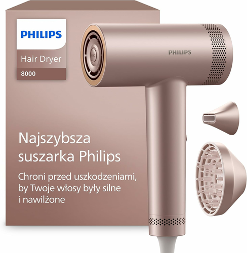 Philips Suszarka do włosów seria 8000 BHD837/10 – 1400 W, Rose Champagne