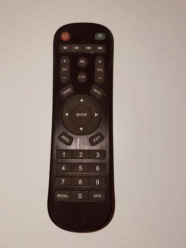 Pilot zdalnego sterowania tunera TV Boxa widok z przodu.