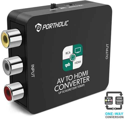 Przełącznik adapter RCA na HDMI PORTHOLIC USB 1080P AV widok z przodu