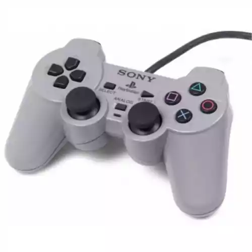 Przewodowy kontroler Dual Shock SCPH-1200 do konsoli PlayStation szary widok z przodu