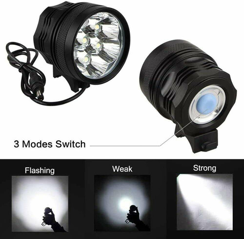 Reflektor rowerowy 10500LM 7 LED 9600 mAh IP66 CREE XML-T6 widok trybów