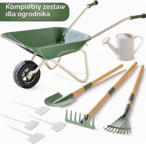 ROBOTIME WRP56 – metalowa taczka dla dzieci z konewką i narzędziami, zielona